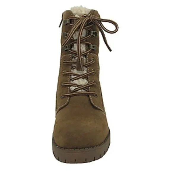 Chunky Heeled Boots Y2K 90s Lug Sole Women 7.5 M Lace Up Shearling Accent Zipper - Picture 12 of 14